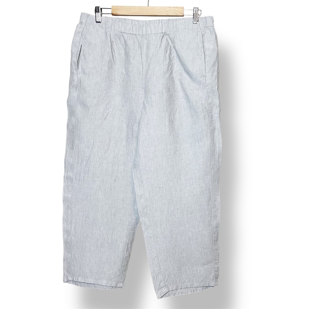 J.Jill Love Linen Gray Cropped Wide Leg Pants Medium pull-on‎ lagenlook coastal - Picture 2 of 10